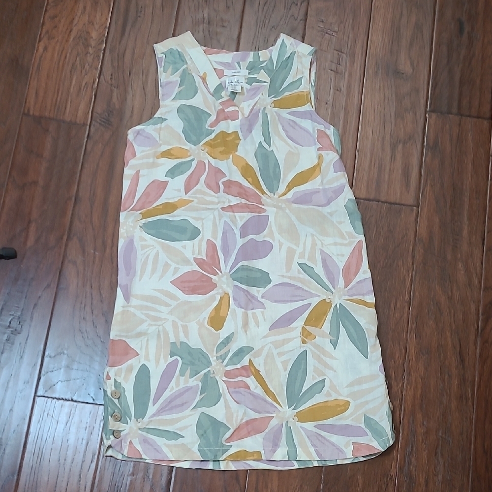NWT Nicole Miller 100% Linen Sleeveless Colorful Floral Mini Dress size XS